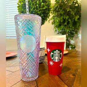 New Starbucks Holiday White Crystal AND Red Cup